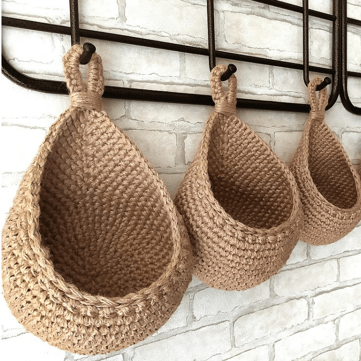 Hanging jute basket for kitchen storage