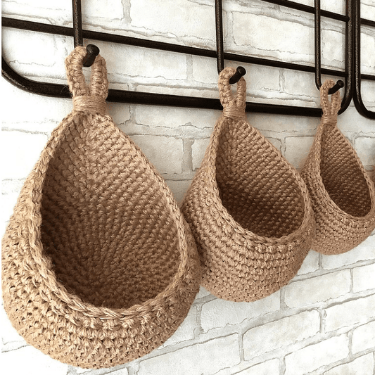 Hanging jute basket for kitchen storage