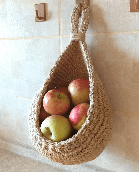 Hanging jute basket for kitchen storage