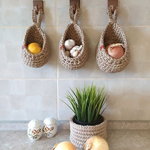 Hanging jute basket for kitchen storage