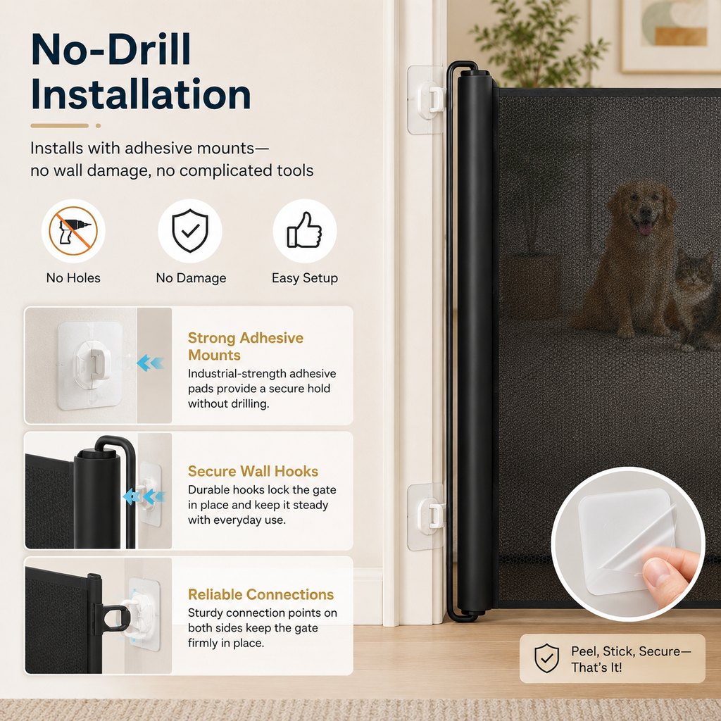 No-Drill Retractable Pet Gate