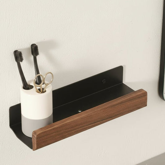 Rustic Solid Wood Corner Bathroom Shelf with Strong Adhesive Backing