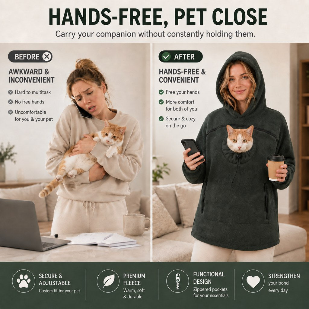 Hands-Free Pet Carrier Hoodie for Cats and Small Dogs