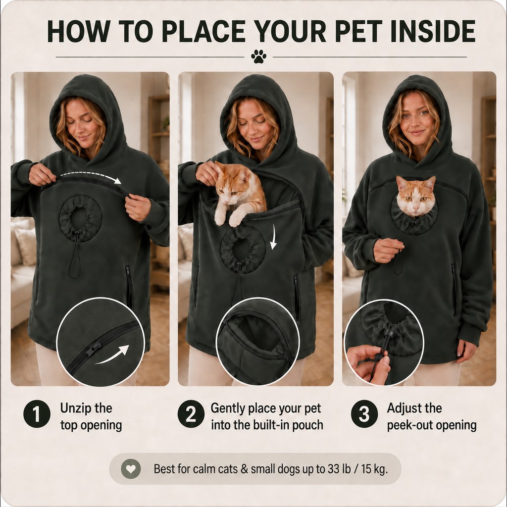 Hands-Free Pet Carrier Hoodie for Cats and Small Dogs