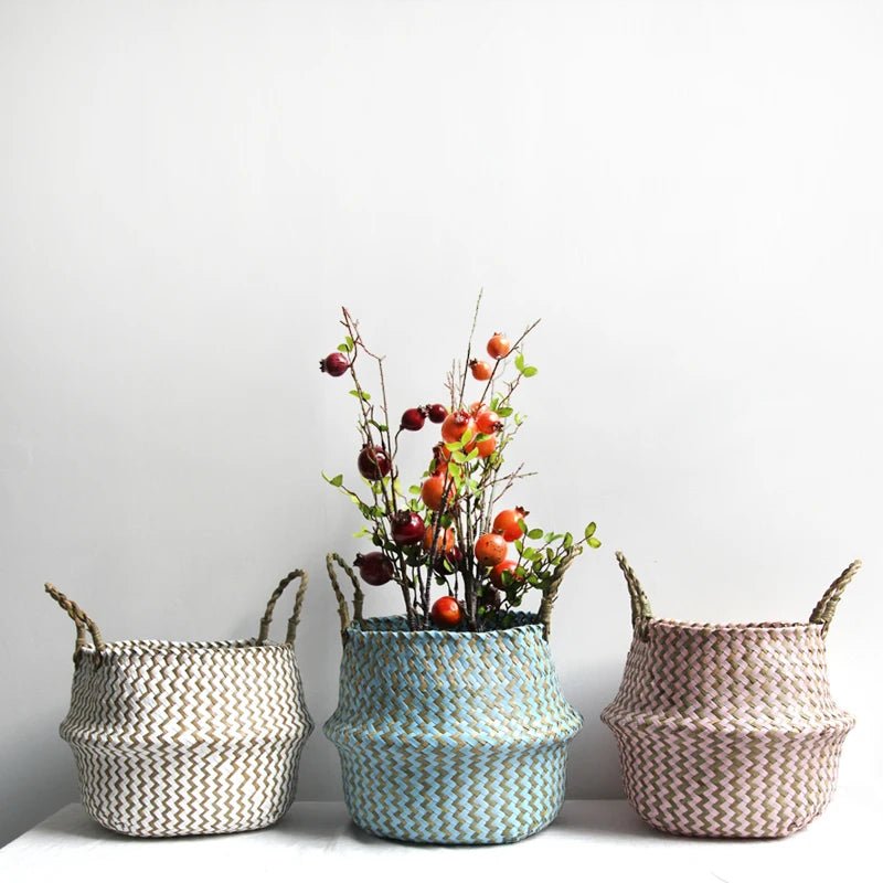 Boho Handmade Wicker Basket Collapsible Flower Pot Organizer