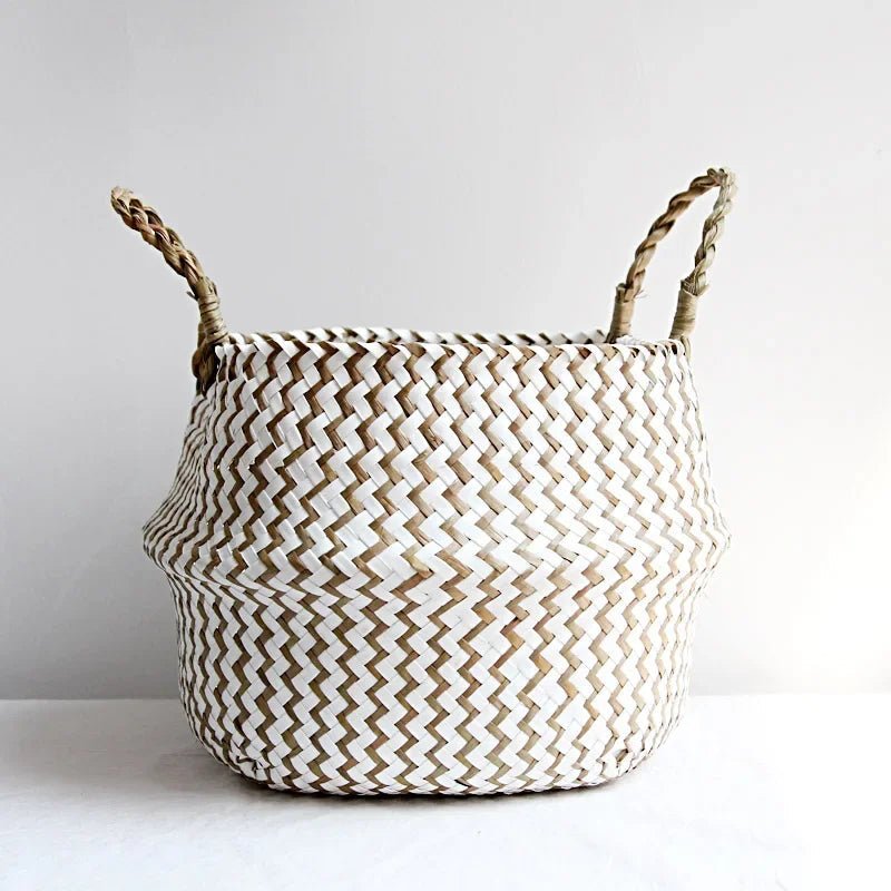 Boho Handmade Wicker Basket Collapsible Flower Pot Organizer