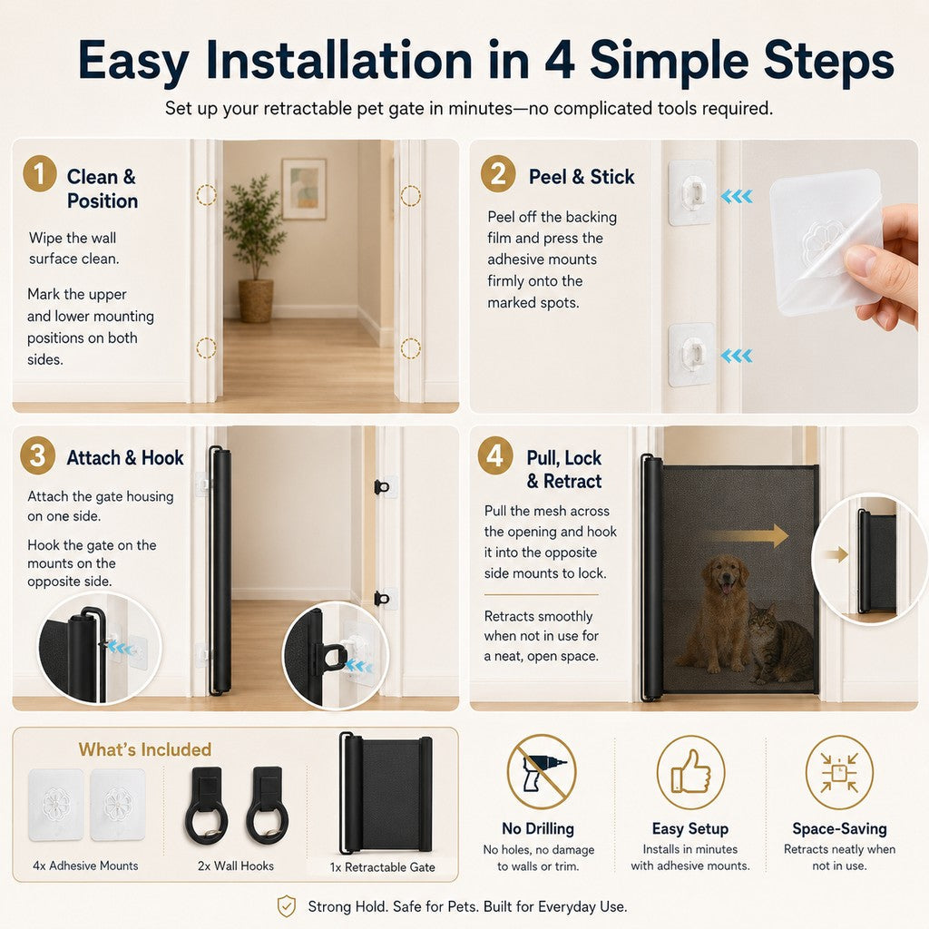 No-Drill Retractable Pet Gate