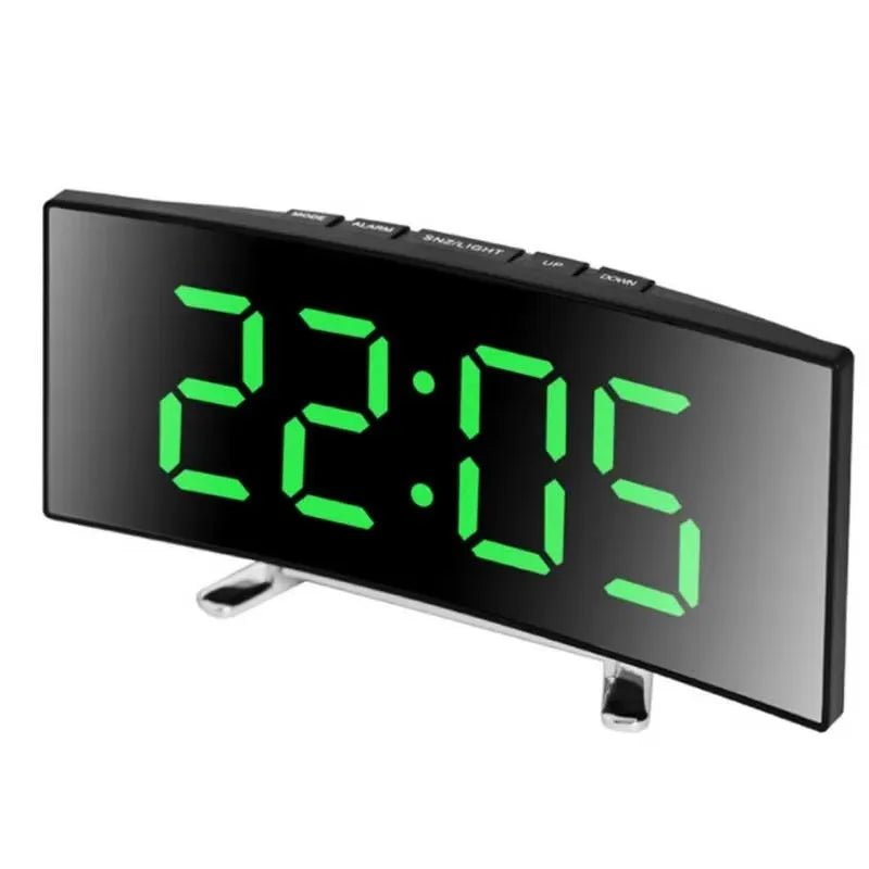 Curved LED Mirror Alarm Clock for Modern Spaces