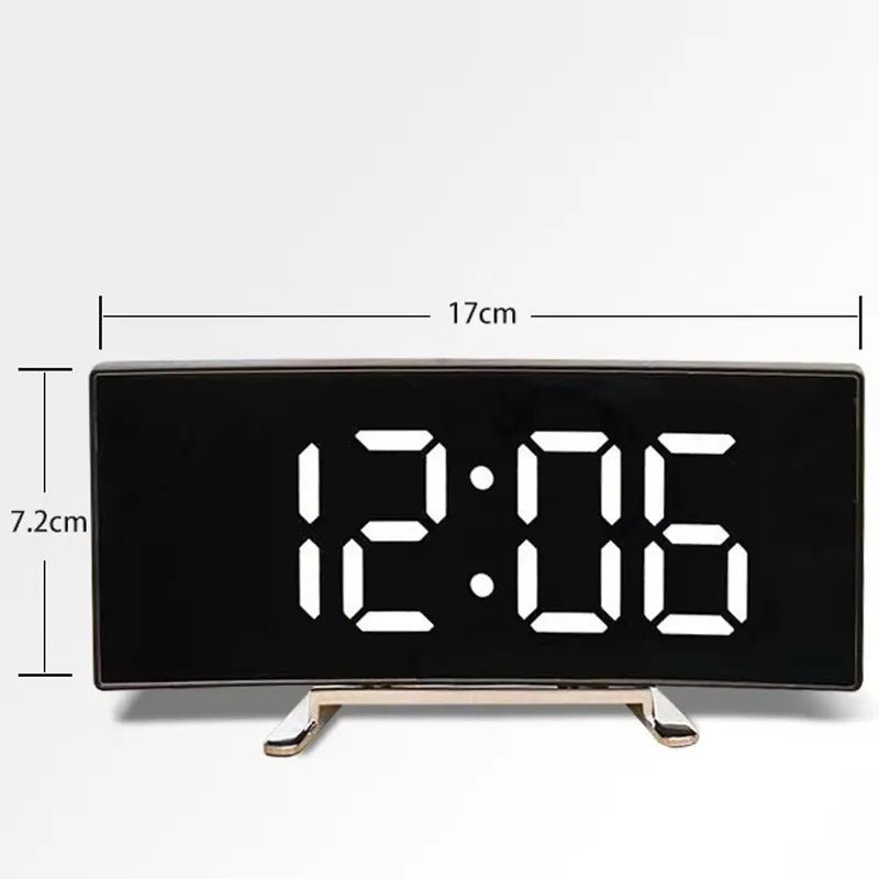 Curved LED Mirror Alarm Clock for Modern Spaces
