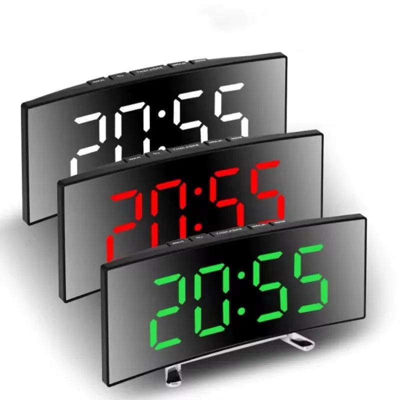 Curved LED Mirror Alarm Clock for Modern Spaces