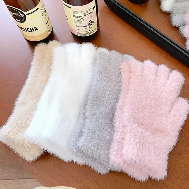 Plush Winter Gloves for Windproof Outdoor Warmth