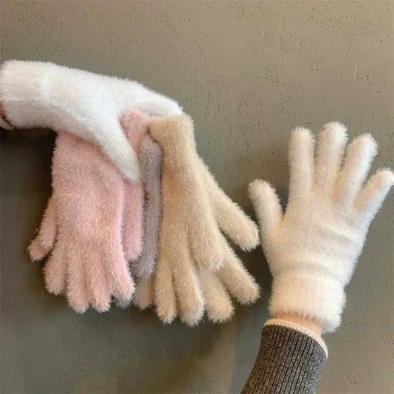 Plush Winter Gloves for Windproof Outdoor Warmth