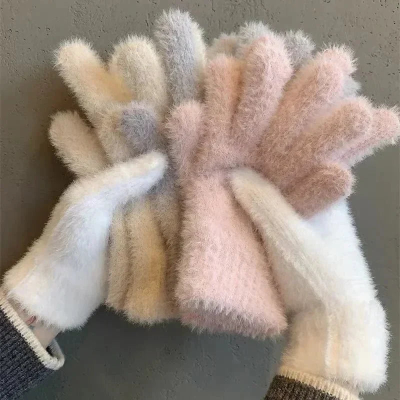 Plush Winter Gloves for Windproof Outdoor Warmth