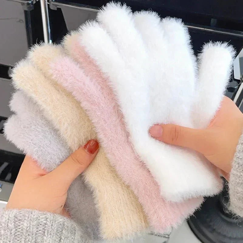 Plush Winter Gloves for Windproof Outdoor Warmth