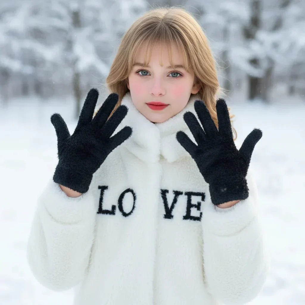 Plush Winter Gloves for Windproof Outdoor Warmth