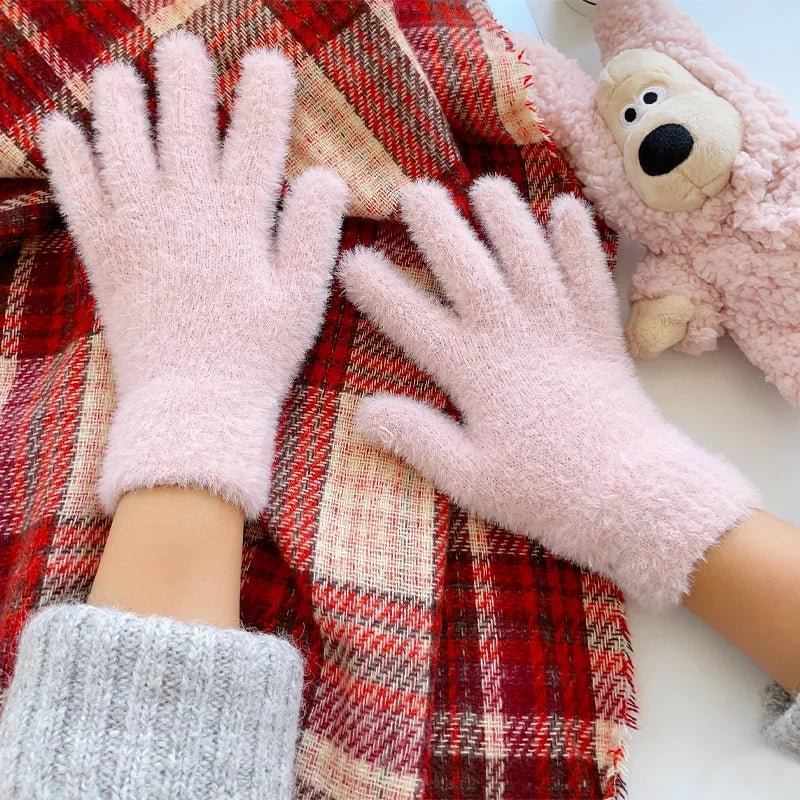 Plush Winter Gloves for Windproof Outdoor Warmth