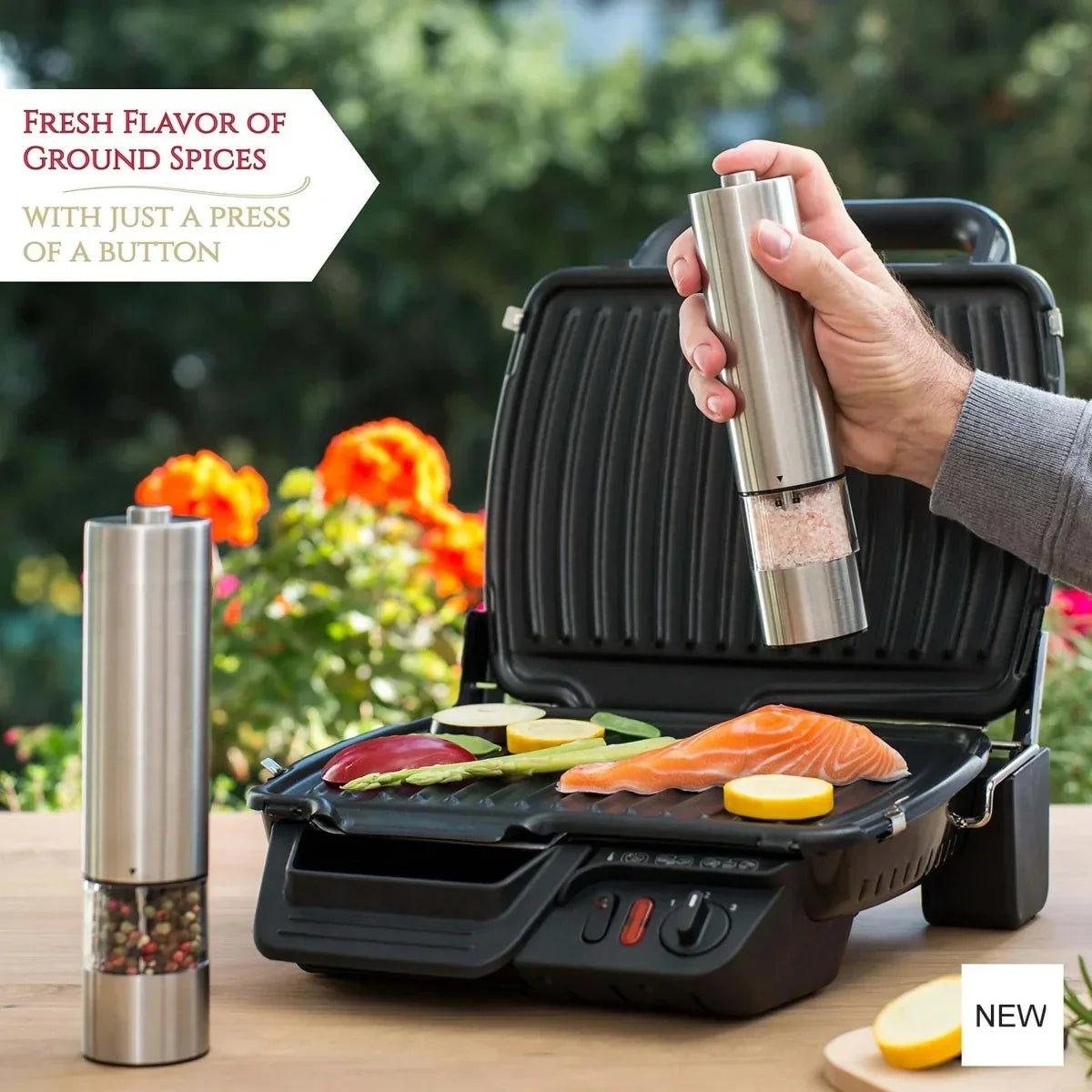Electric Salt and Pepper Grinder Set with One-Handed Operation and Built-In Light