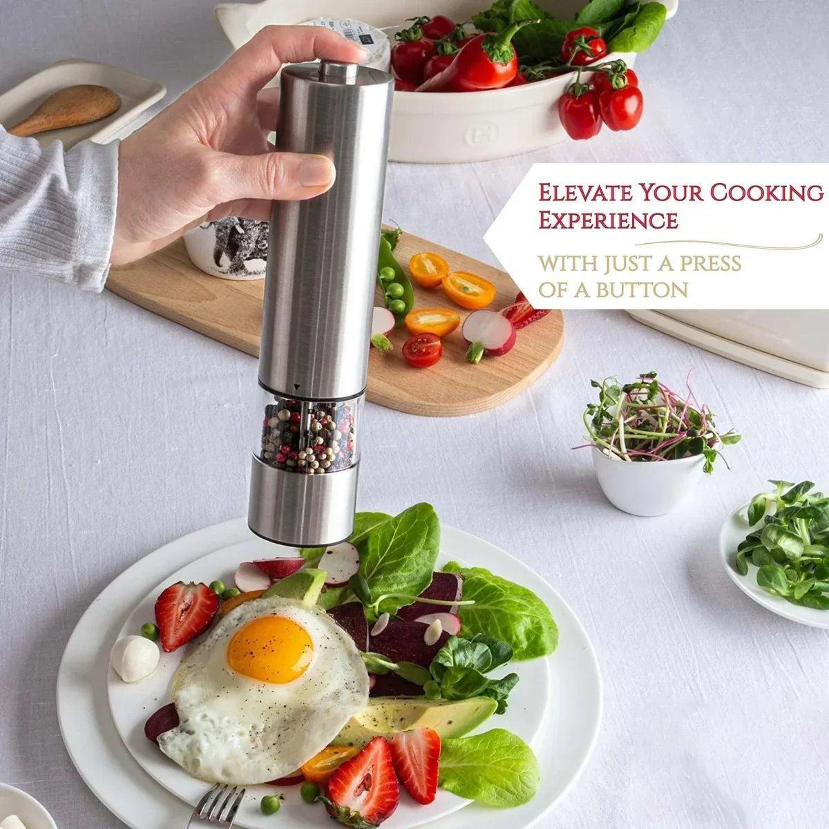 Electric Salt and Pepper Grinder Set with One-Handed Operation and Built-In Light