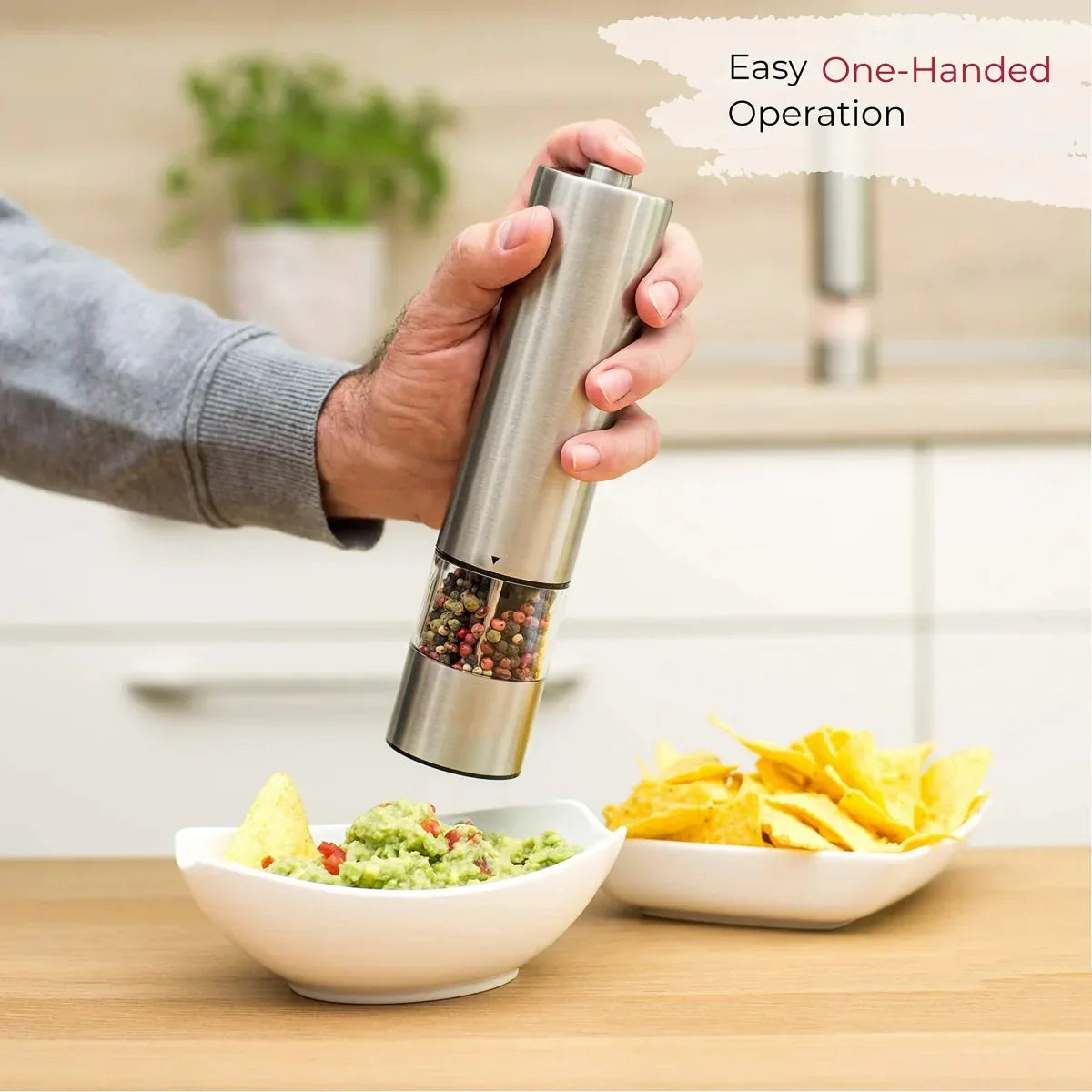 Electric Salt and Pepper Grinder Set with One-Handed Operation and Built-In Light