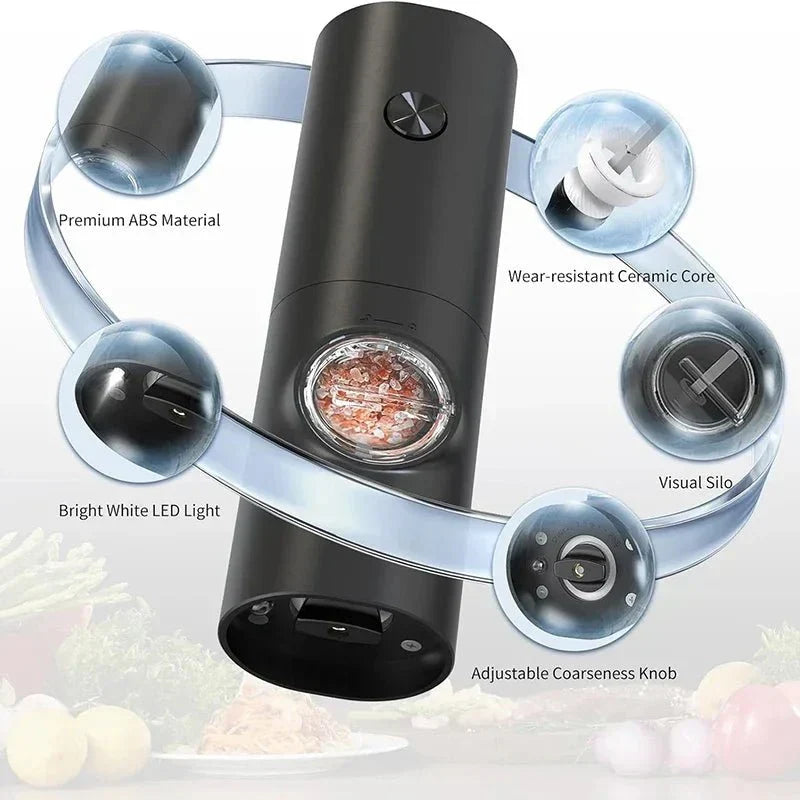 Electric Salt and Pepper Grinder Set with Adjustable Coarseness