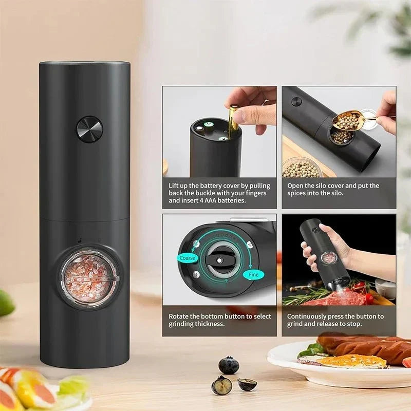 Electric Salt and Pepper Grinder Set with Adjustable Coarseness