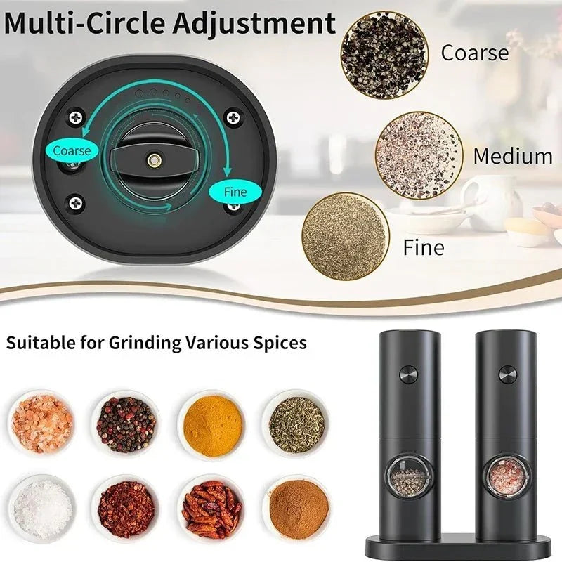 Electric Salt and Pepper Grinder Set with Adjustable Coarseness