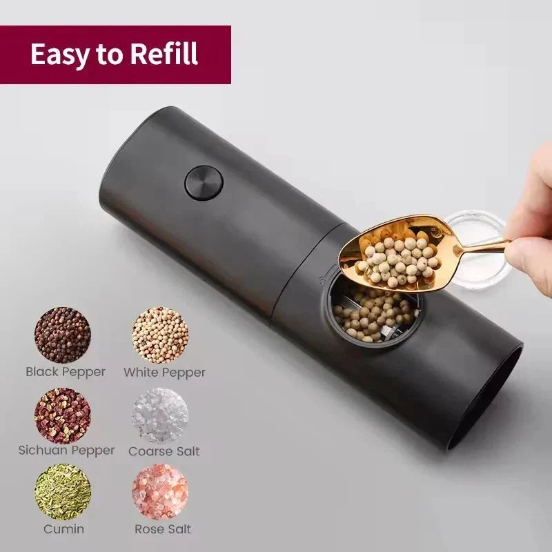 Electric Salt and Pepper Grinder Set with LED Light and Adjustable Thickness