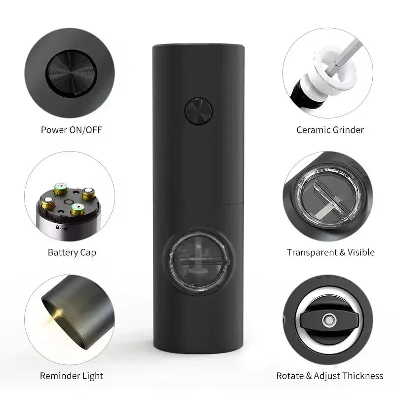 Electric Salt and Pepper Grinder Set with LED Light and Adjustable Thickness