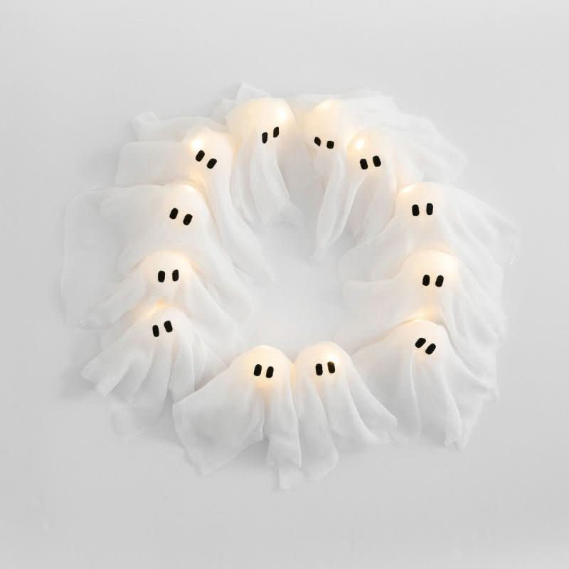 LED Ghost Wreath with 12 Illuminated Spirits