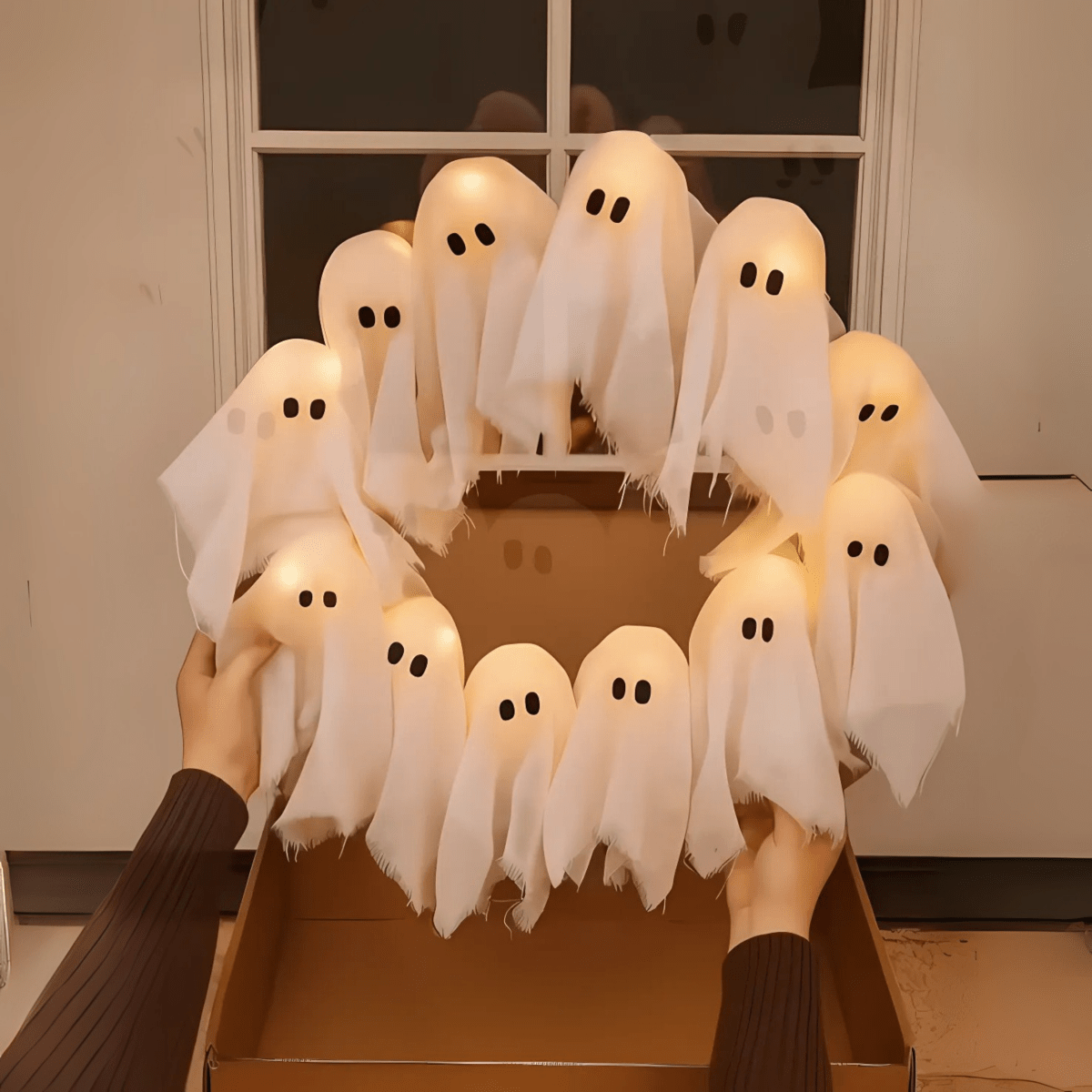 LED Ghost Wreath with 12 Illuminated Spirits