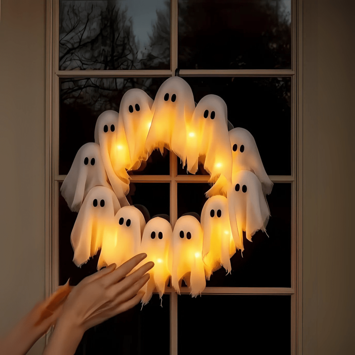 LED Ghost Wreath with 12 Illuminated Spirits