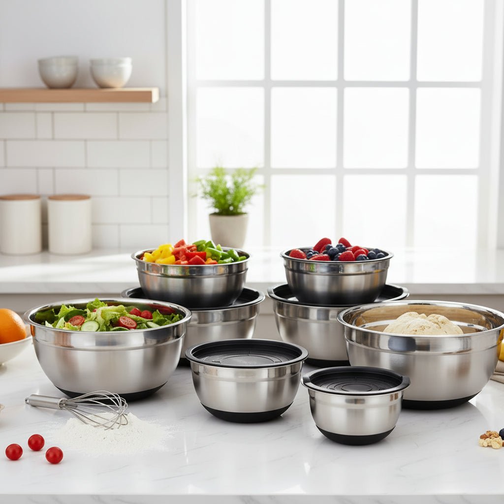 Stainless Steel Mixing Bowl with Non-Slip Silicone Bottoms