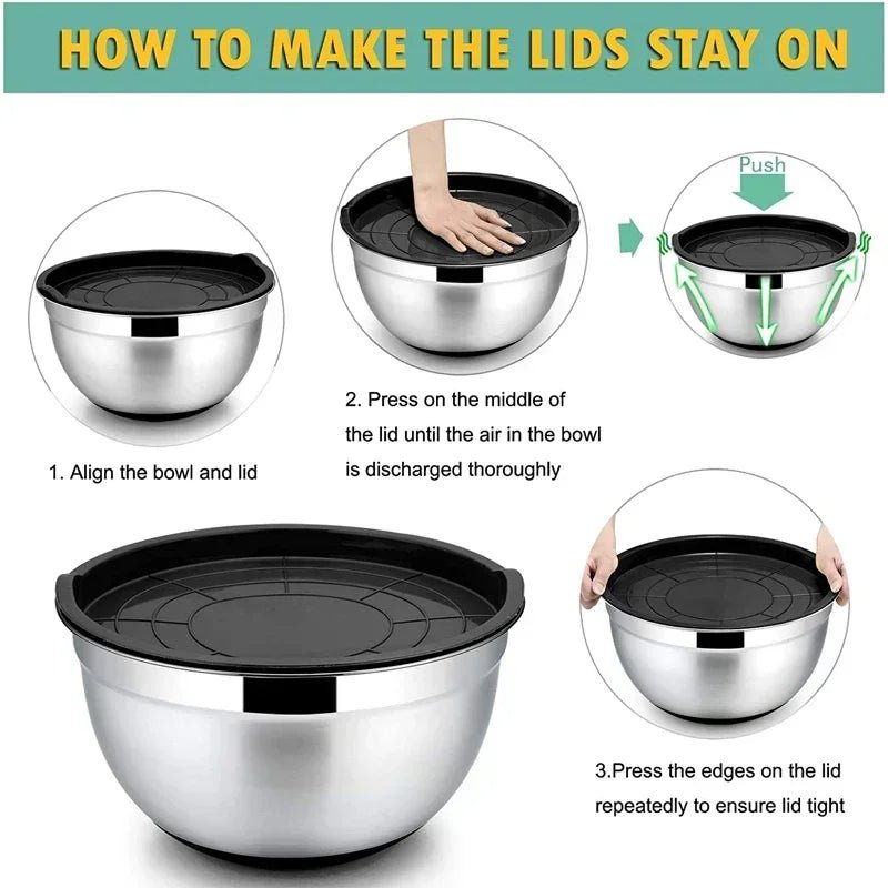 Stainless Steel Mixing Bowl with Non-Slip Silicone Bottoms