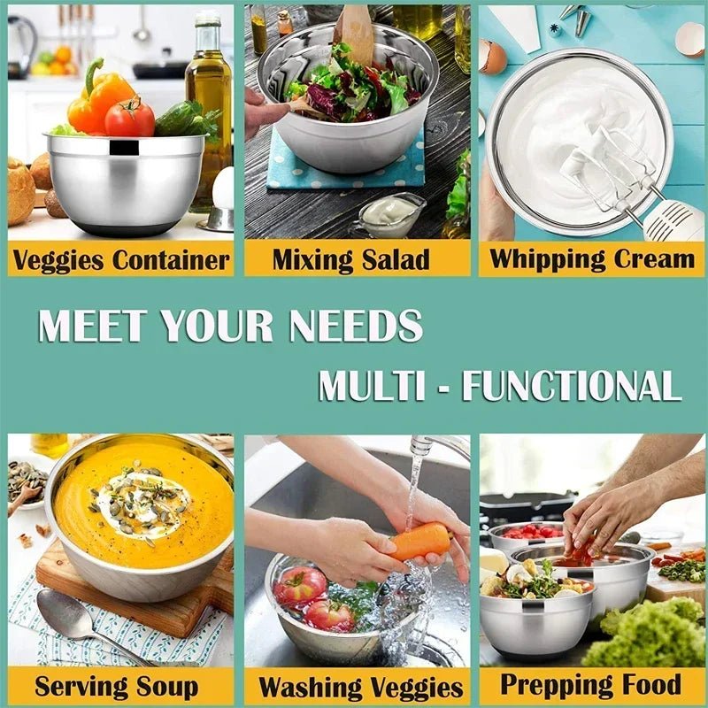 Stainless Steel Mixing Bowl with Non-Slip Silicone Bottoms