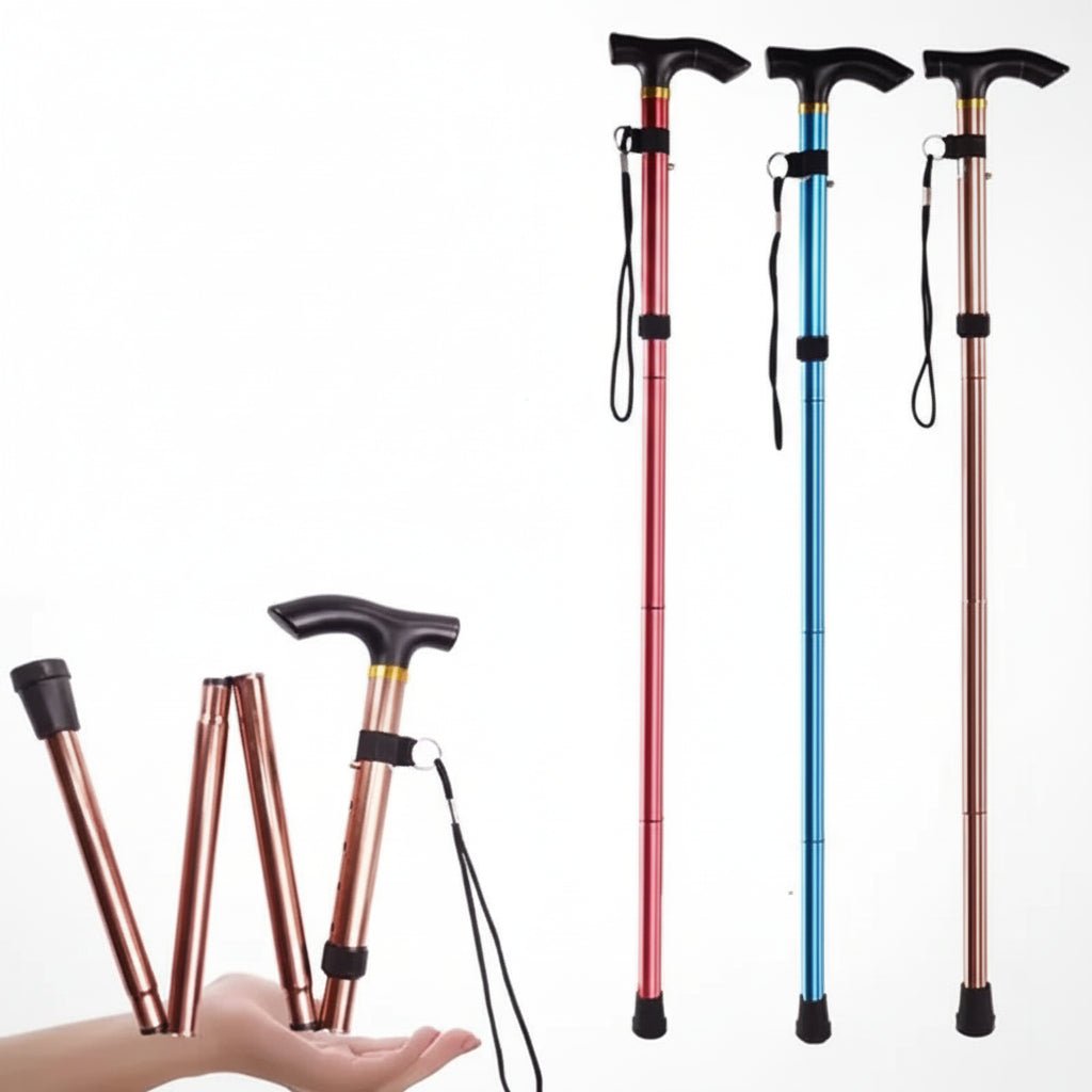 Compact Telescopic Folding Walking Stick for Controlled Hiking Support