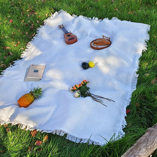 Cotton Blend Picnic Mat with Decorative Tassels for Picnics & Parks