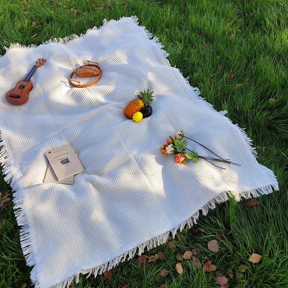 Cotton Blend Picnic Mat with Decorative Tassels for Picnics & Parks
