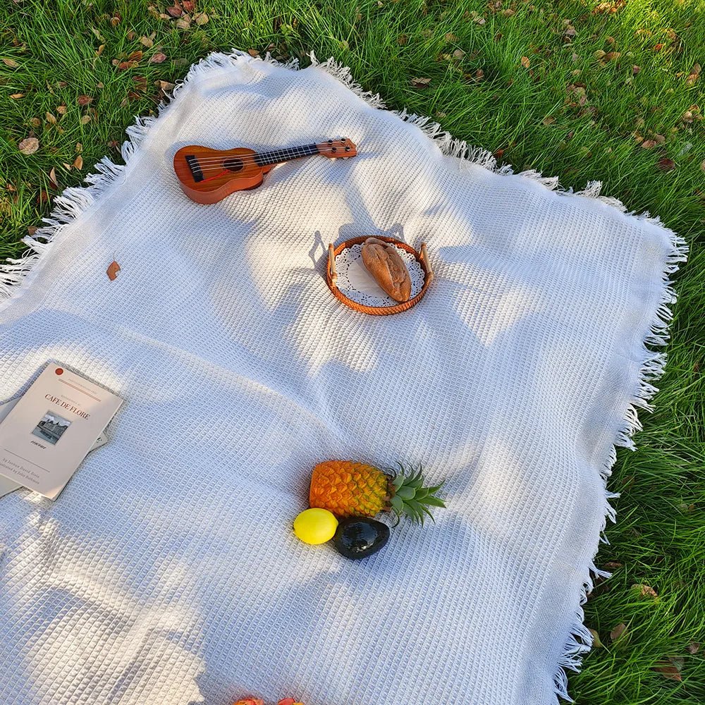 Cotton Blend Picnic Mat with Decorative Tassels for Picnics & Parks