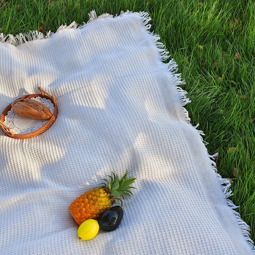 Cotton Blend Picnic Mat with Decorative Tassels for Picnics & Parks