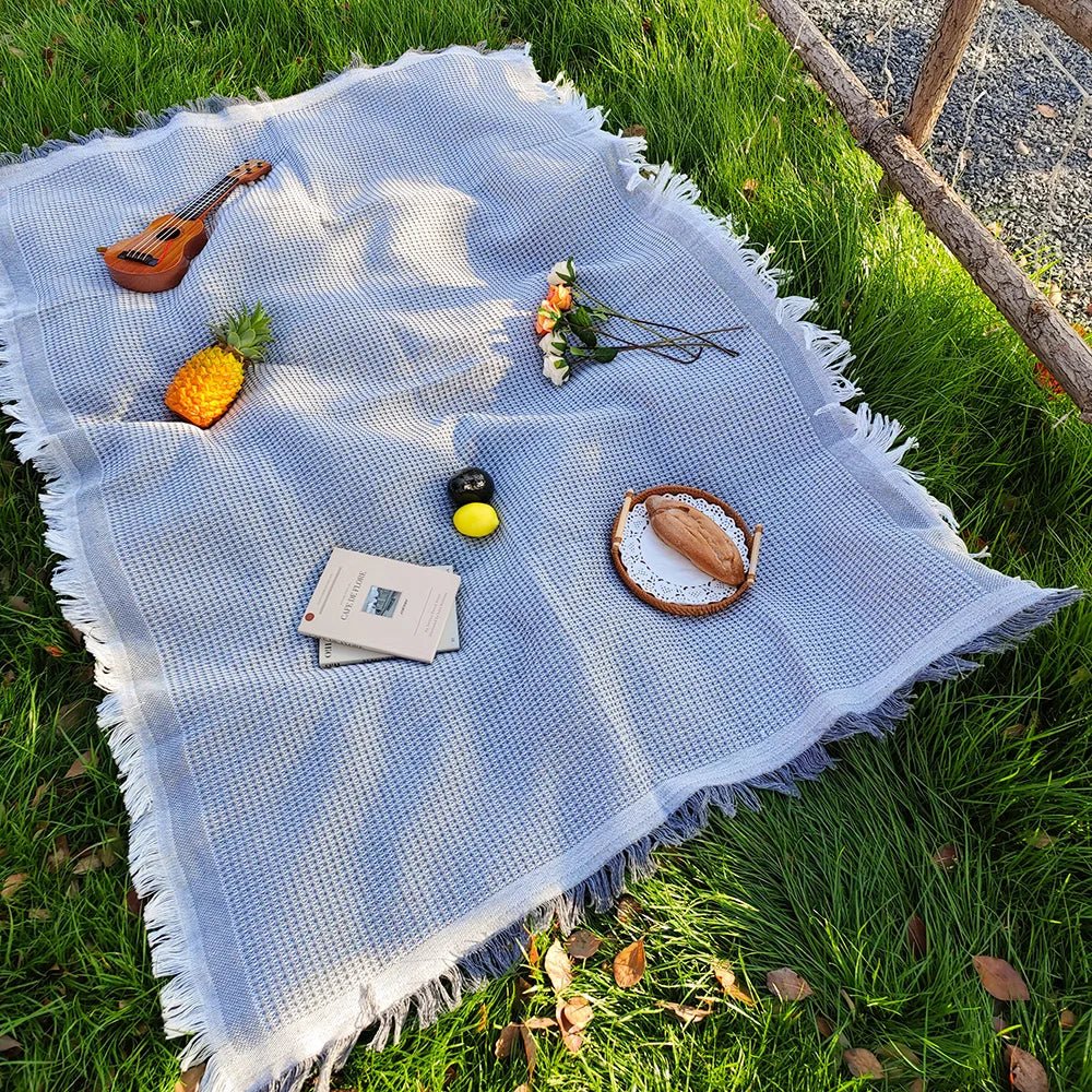 Cotton Blend Picnic Mat with Decorative Tassels for Picnics & Parks