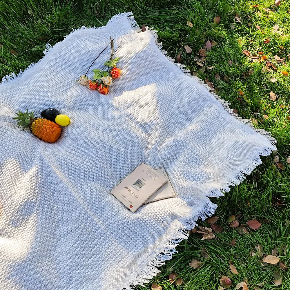Cotton Blend Picnic Mat with Decorative Tassels for Picnics & Parks