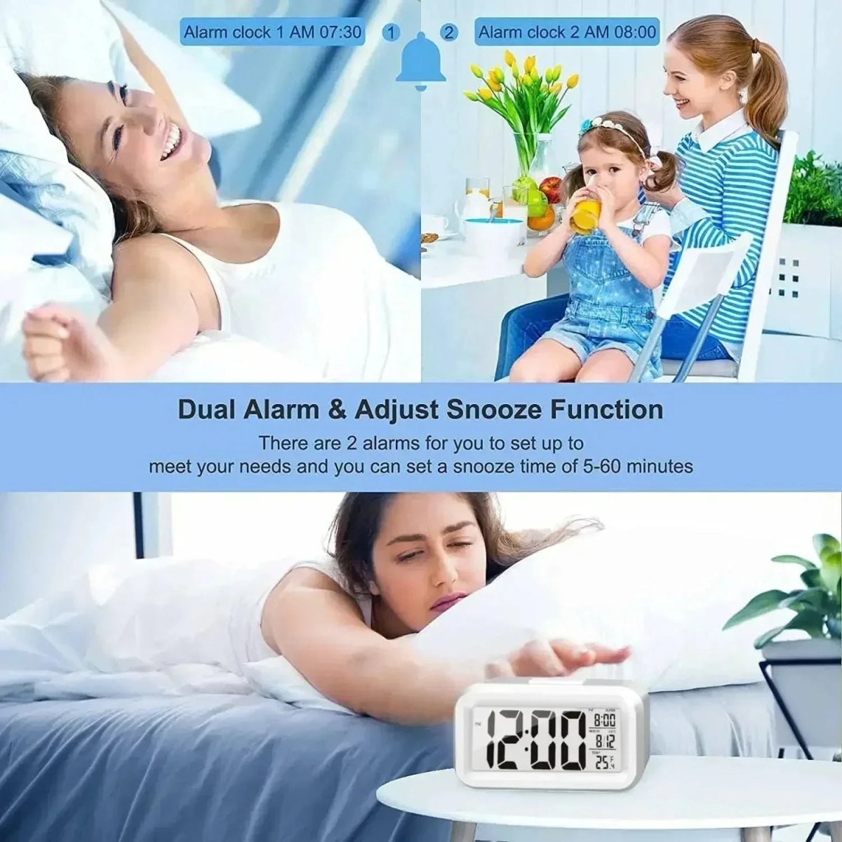 Multifunction LED Digital Alarm Clock with Snooze