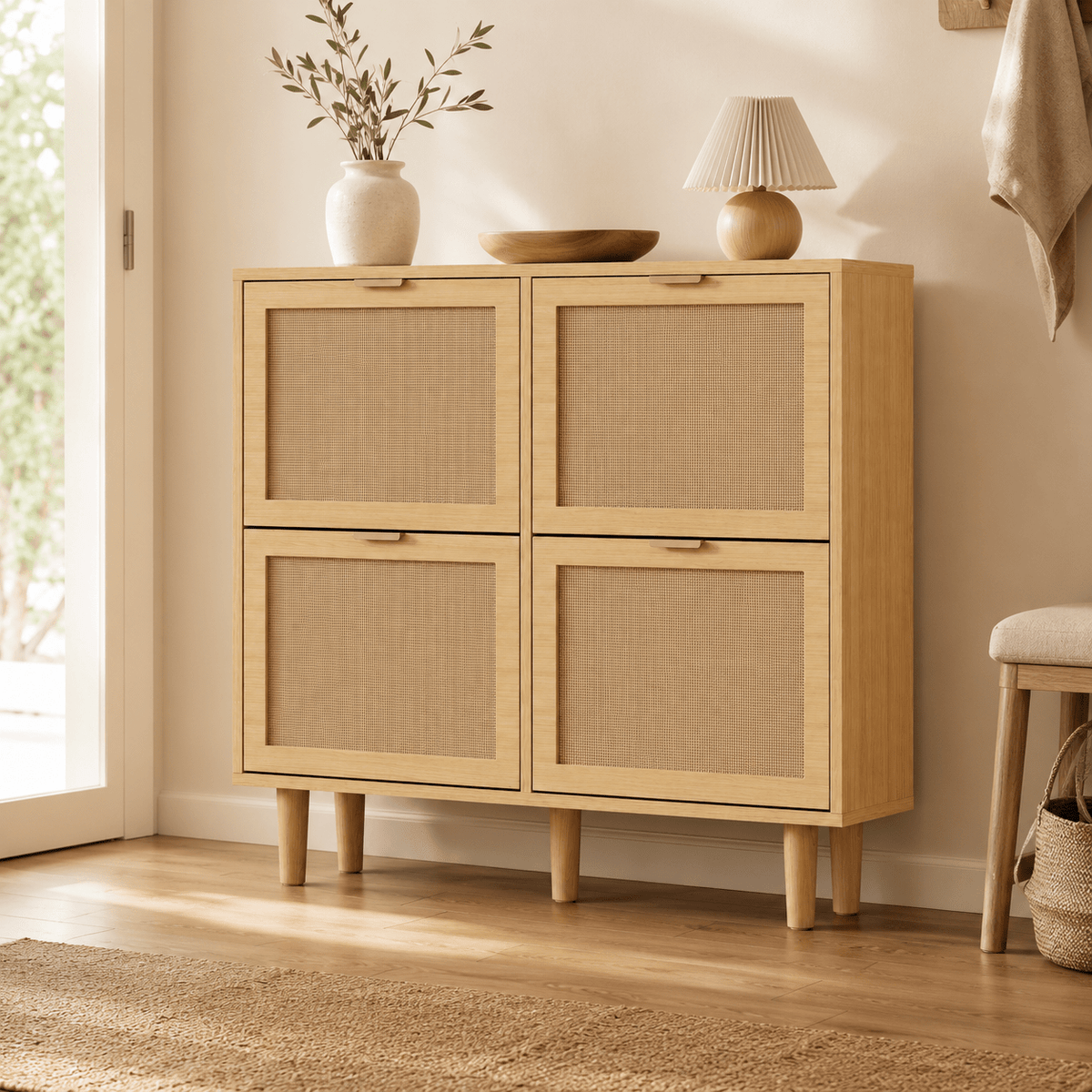 Rattan Shoe Cabinet with 4 Doors