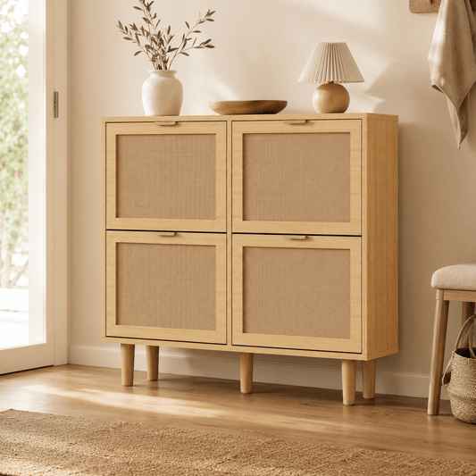 Rattan Shoe Cabinet with 4 Doors