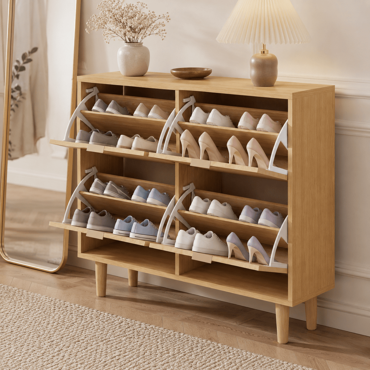 Rattan Shoe Cabinet with 4 Doors