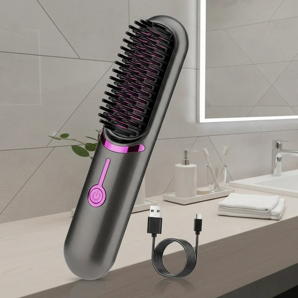 Wireless Hair Straightening Brush for Smooth, Frizz-Free Styling