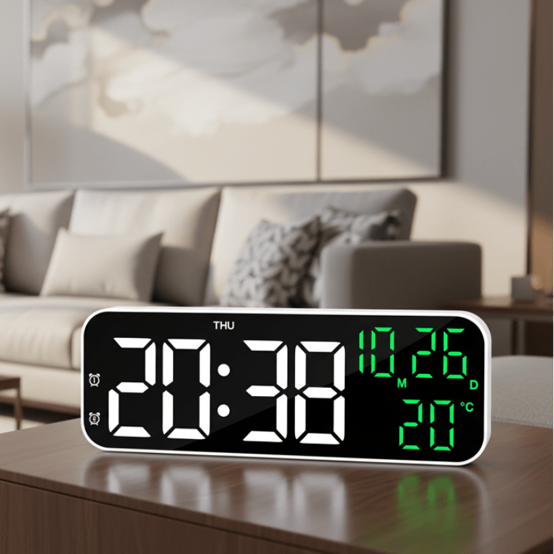 LED Digital Alarm Clock with Voice Control & Temperature Display