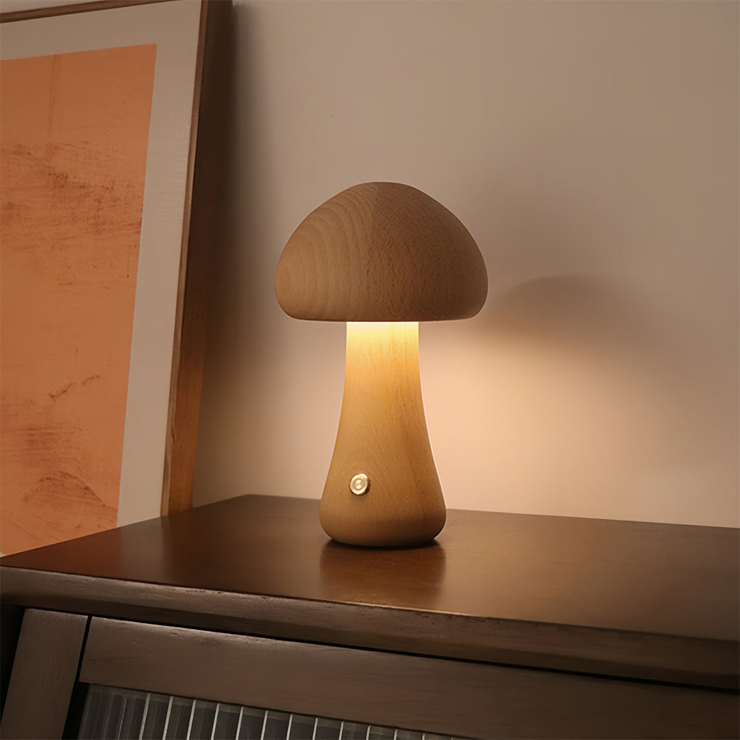 Beech Wood Mushroom Cordless LED Table Lamp