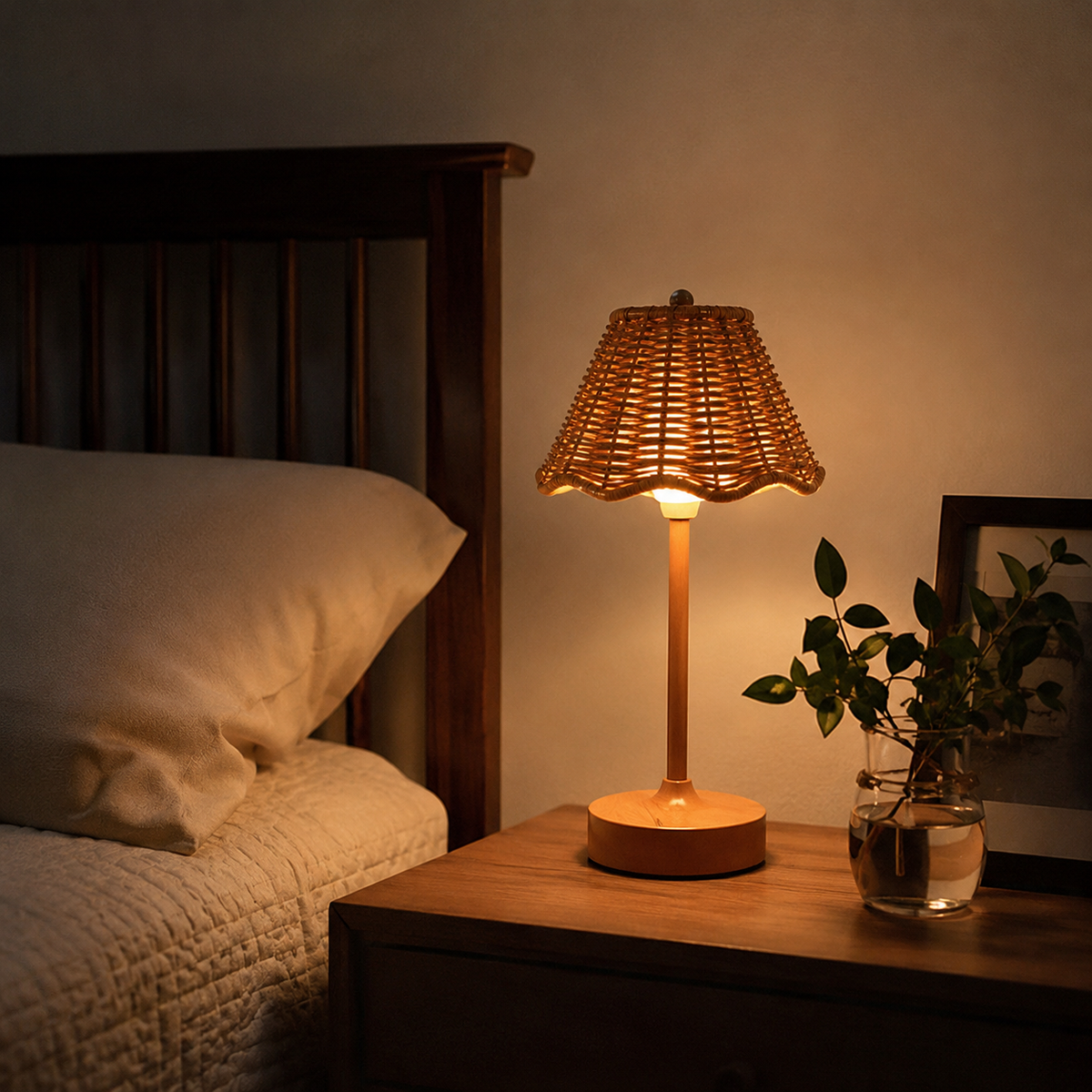 Cordless Rattan Table Lamp