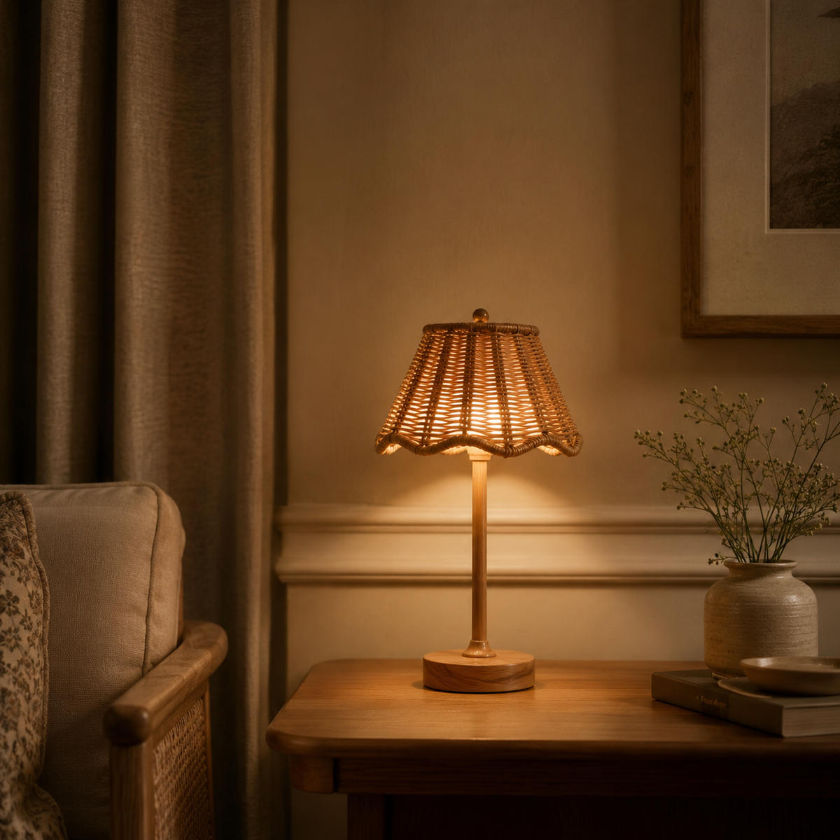 Cordless Rattan Table Lamp